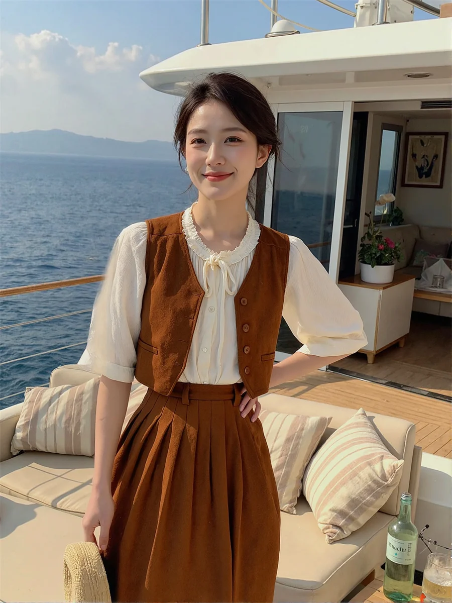 Женские жилеты, женские зимние жилеты в корейском стиле, коричневые, с несколькими карманами, осенние, с толстым шнурком на талии, мешковатые, без рукавов, модные