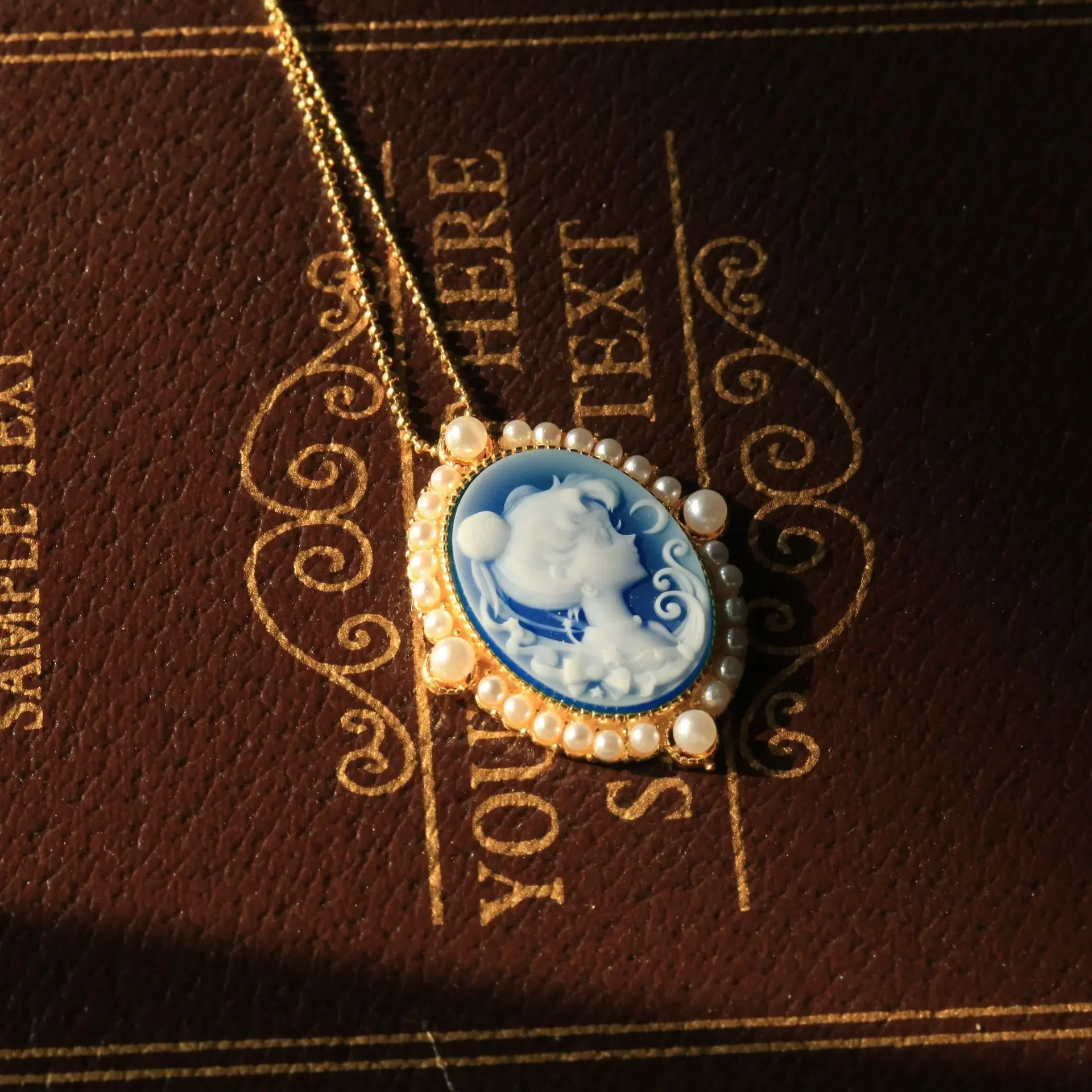 S925 Silver Set Cameo Pendant Water Ice Moon Pendant Silver Set Pendant