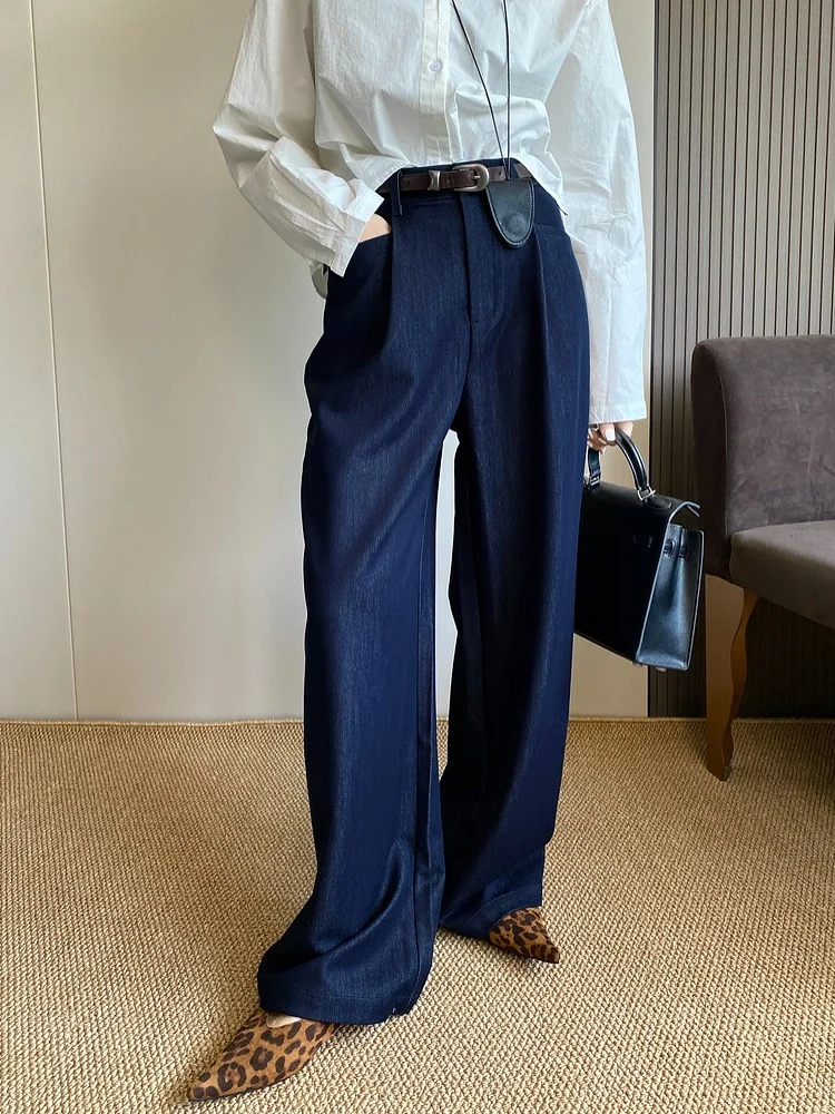 

High Waist Wide Leg Straight Cut Jeans Women's Early Autumn New Sle Dra Slimming Loose Fitting Floor Length Pants