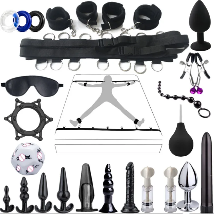 BDSM Plush Sex Toys Kits para casais, Bondage Set, algemas, jogos sexuais, chicote, mordaça, mamilos, acessórios exóticos, + 18