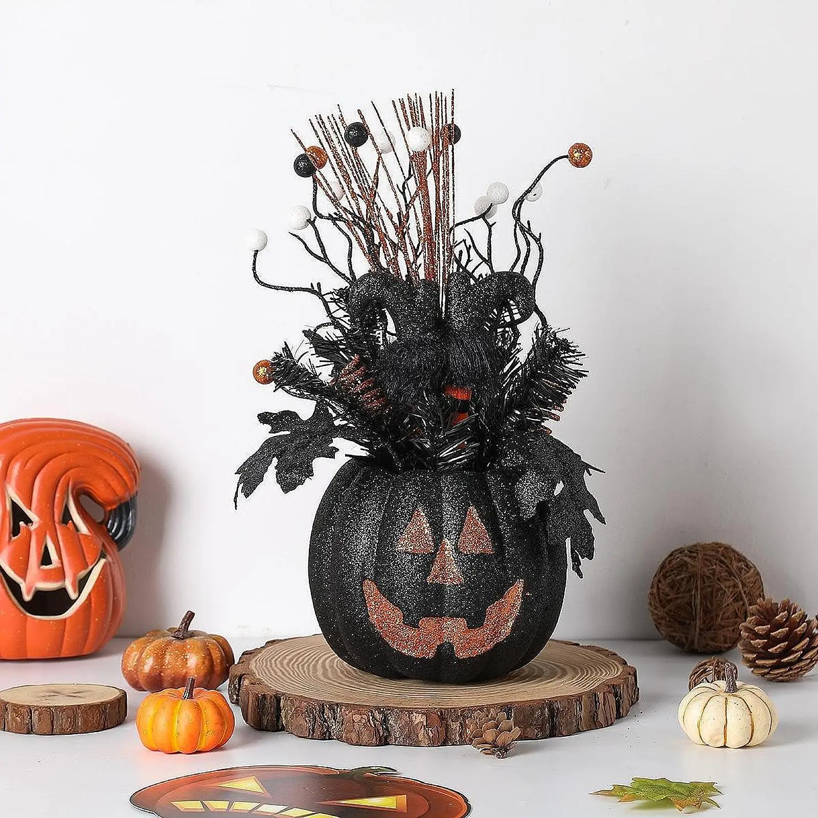 

Halloween Pumpkin Statue Horror Atmosphere Holiday Gifts Halloween Props Fake Pumpkins Model for Holiday Patio Porch Party Home