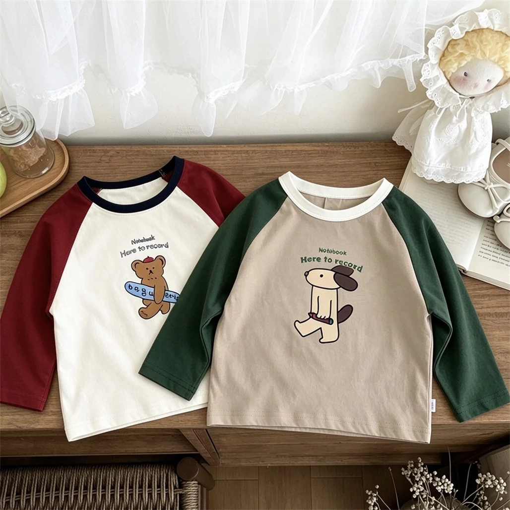 Trendige Frühlings- und Herbstkleidung, Rundhals-Basisshirt, Neues Design Raglan-Langarm-T-Shirt, Niedliche Einfache Allround-Shirts für Jungen und Mädchen – Detail 2
