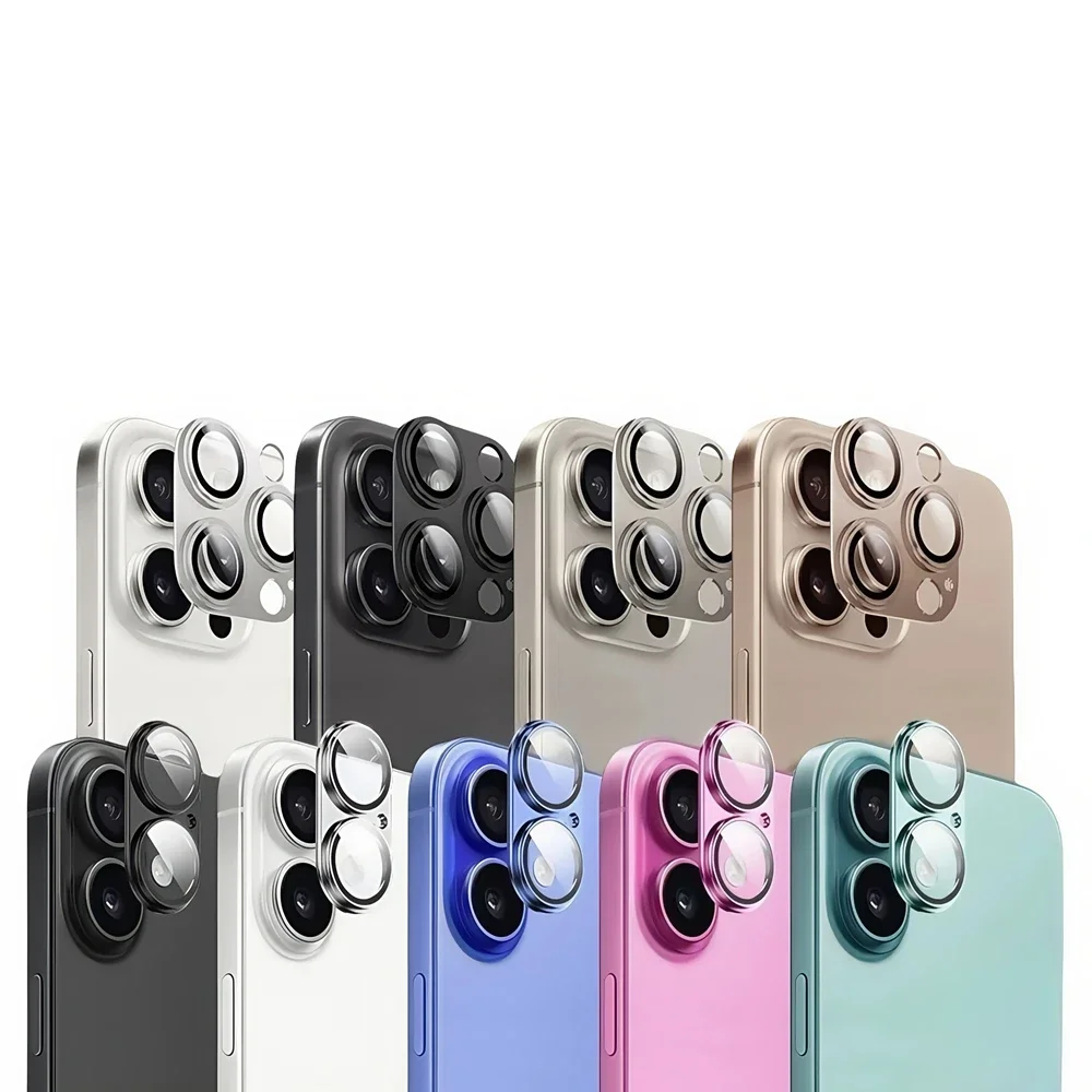 كاميرا معدنية زجاجية لهاتف آيفون 16 ProMax كاميرا معدنية سبيكة حلقة حامي الغطاء الخلفي آيفون 15 14 12 ProMax عدسة الملحقات