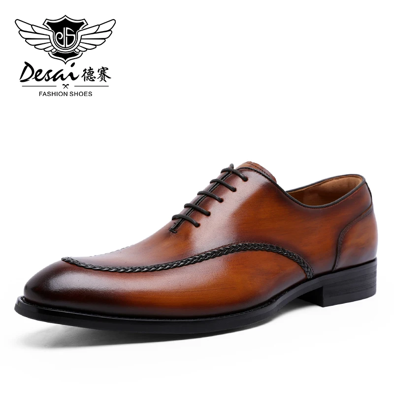 Desai Men's Shoes Genuine Leather British Toe Carved Business Shoes For Men Classic Dress Formal Wedding 2021 New