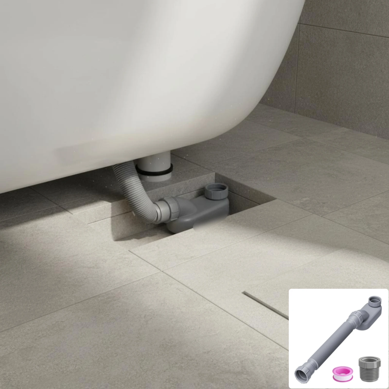 Freestanding Tub Drain Kit Easy to Install P Bend Drain Set Plumbing Part Long-Lasting Adjustable Length