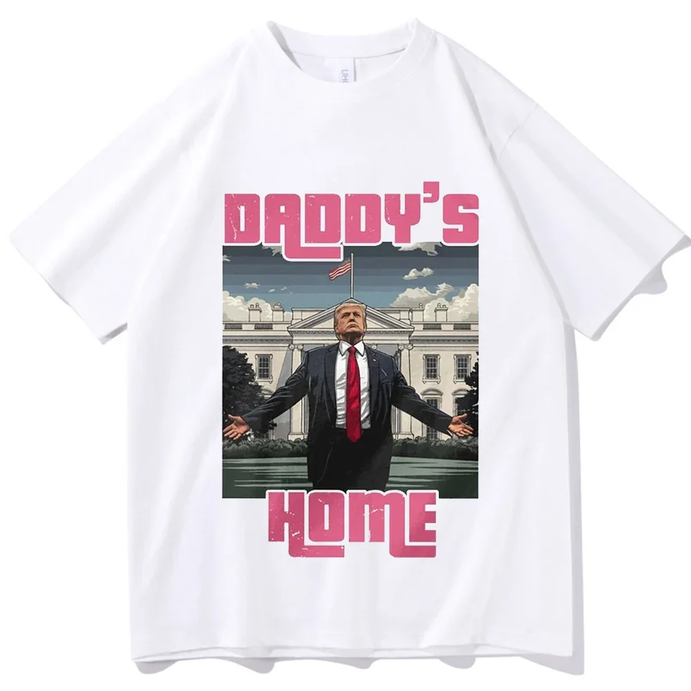 Trump Pink Daddy's Home Vintage T-shirt O-Neck Short Sleeve Shirts Fans Gift Clothes