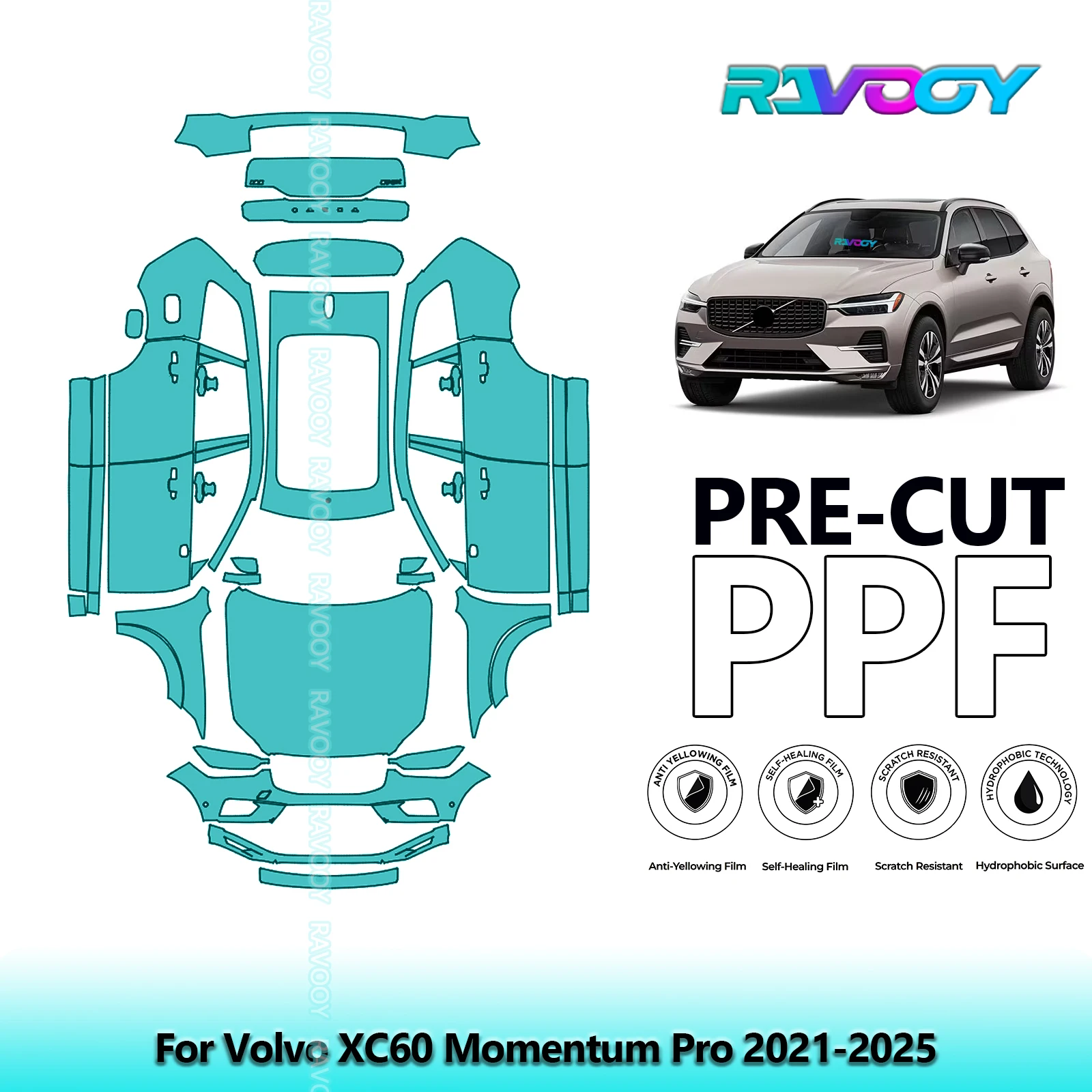 

Precut Paint Protection Film Full Vehicle Anti-scratch Exterior TPU PPF For Volvo XC60 Momentum Pro 2021-2025