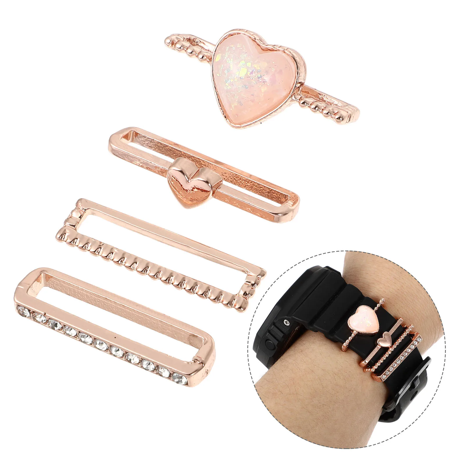 

4Pcs Silicone Watch Band Decorative Ring Sturdy Zinc Alloy Charm for Wristband Strap Accessories Unique Watch Strap Ornaments