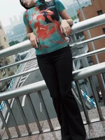 Y2K nueva moda cuello alto pintado a mano manga corta vaina camiseta 2025 verano mujer Casual estilo ropa de calle camisetas ajustadas Top