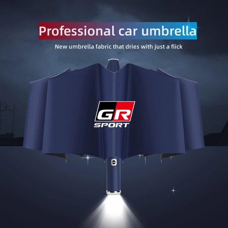 Fully Automatic Folding Umbrella with Double Bones LED Windproof Parasol For Toyota GR Gazoo Racing Supra Corolla Auris 86