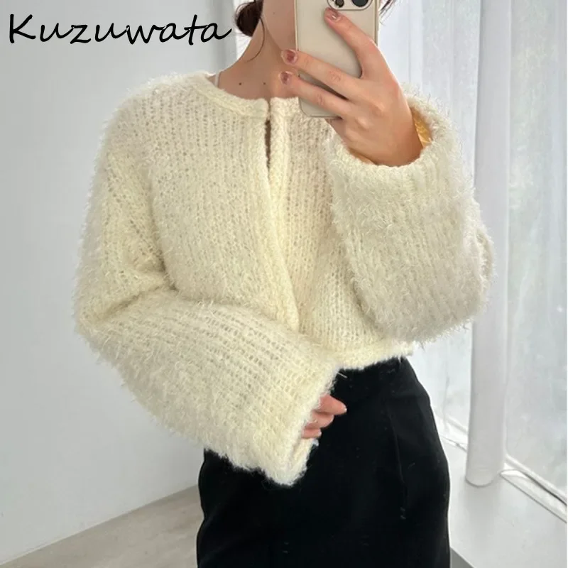 Kuzuwata Sweet O Neck Long Sleeve Solid Jumper Loose Soft Temperament Fresh Pull Femme Japan Knit Fashion Casual Woman Sweaters