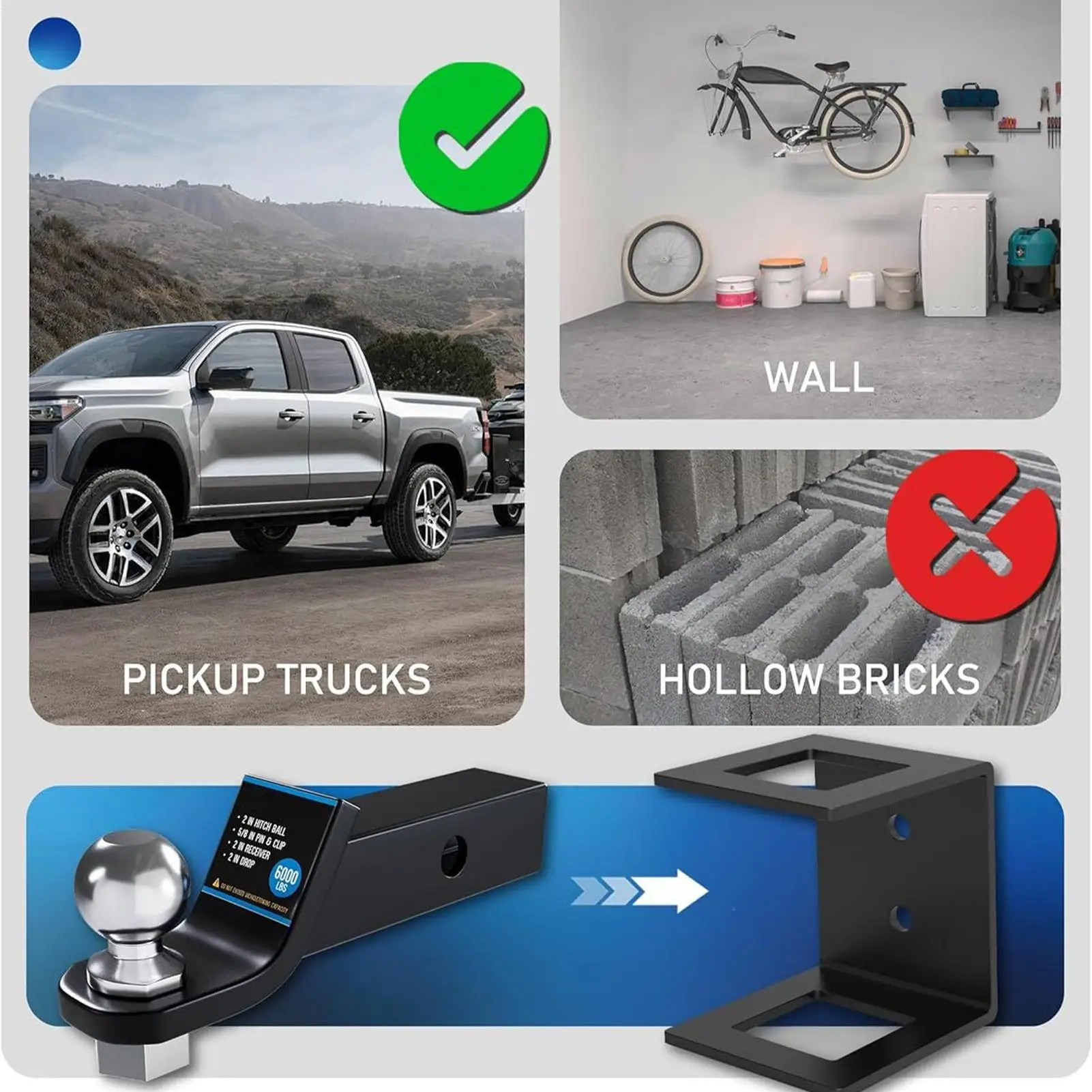 

Hitch Holder For Truck Bed Garage Heavy-Duty Rack 2 Inch Hitch Storage For RV Wall Garage Van Truck Home Workshop Outdoor Road