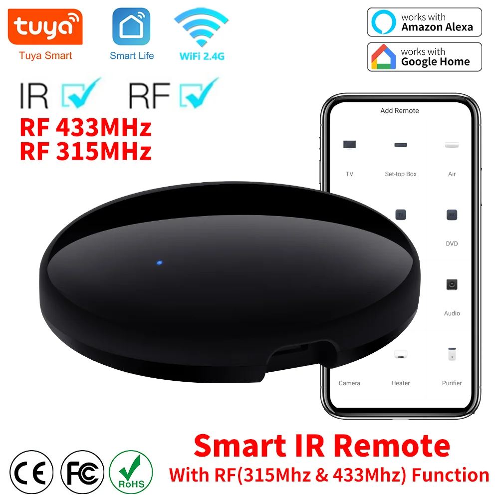 Tuya รีโมทคอนโทรล Wifi IR พร้อม RF 433MHz/315MHz เข้ารหัสคงที่สำหรับบ้านอัจฉริยะเครื่องปรับอากาศทีวี LG TV ทุกรุ่น