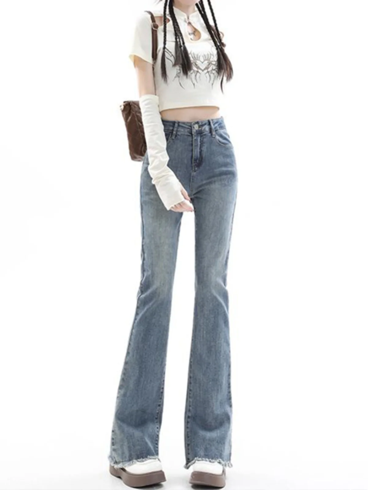 

High Waist Bell Bottom Jeans Women's Spring Autumn Winter New Style Slimming Small Size Large Design Sense Hoof Pants