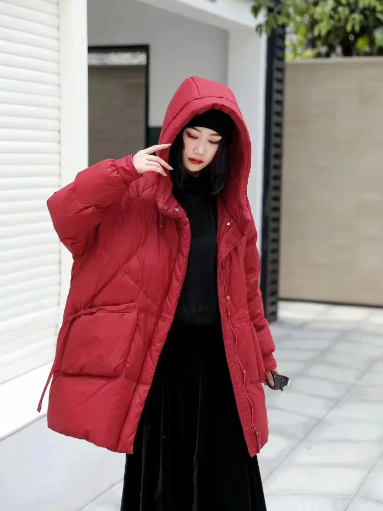 Winter Puffer Coats 2024 New Jackets for Women Solid Casual Loose Outerwears Simple Commuting Hooded Mid-length Down Jackets