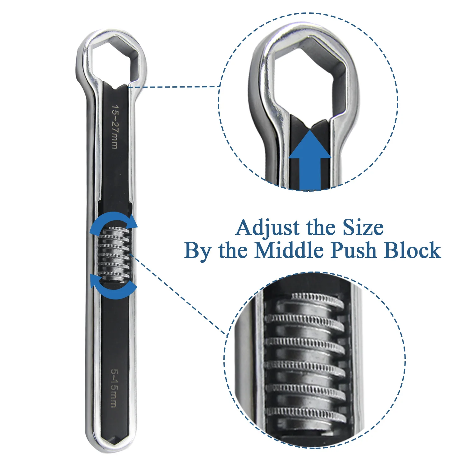 2Pcs24-In-1 Total Wrench 5-27mm Adjustable Universal Wrench   Effortless Double-end Box End Wrench Repair