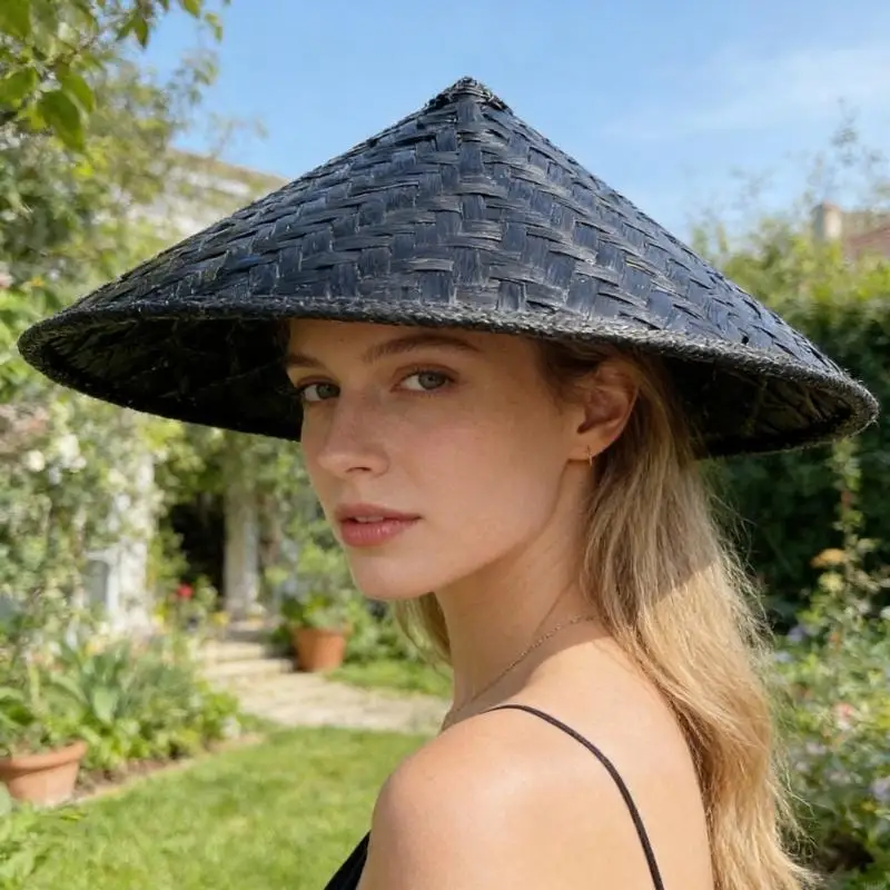 Natural Bamboo Straw Hat Coolie Hat Durable and Weather Resistant Great for Long Wear in Field or at Theme Parties Y166