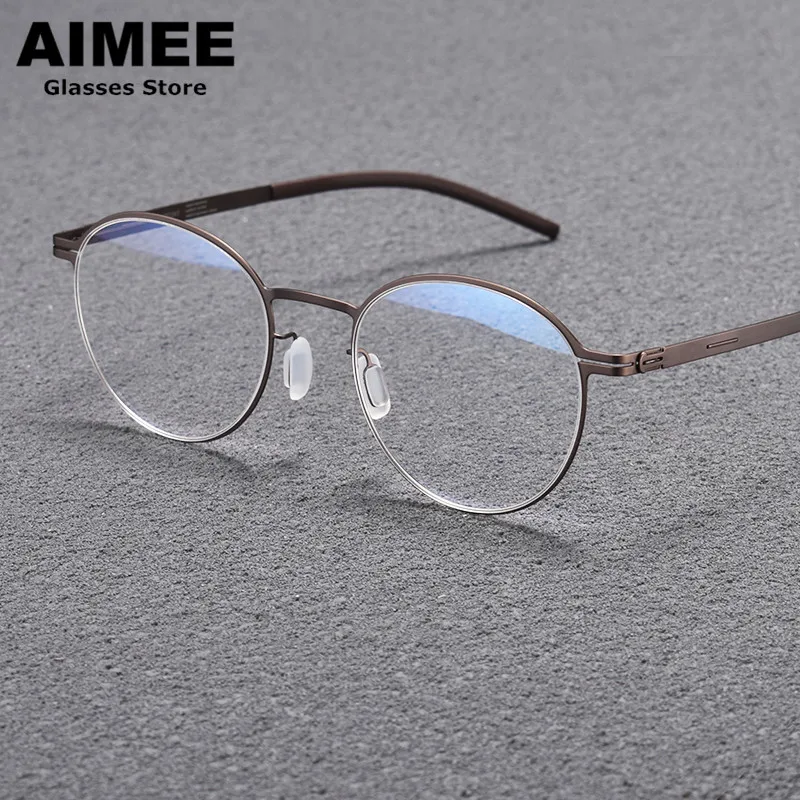 Montura de gafas ultraligeras de titanio para hombre y mujer, anteojos sin tornillos redondos Vintage, gafas de moda de alta calidad, marca alemana