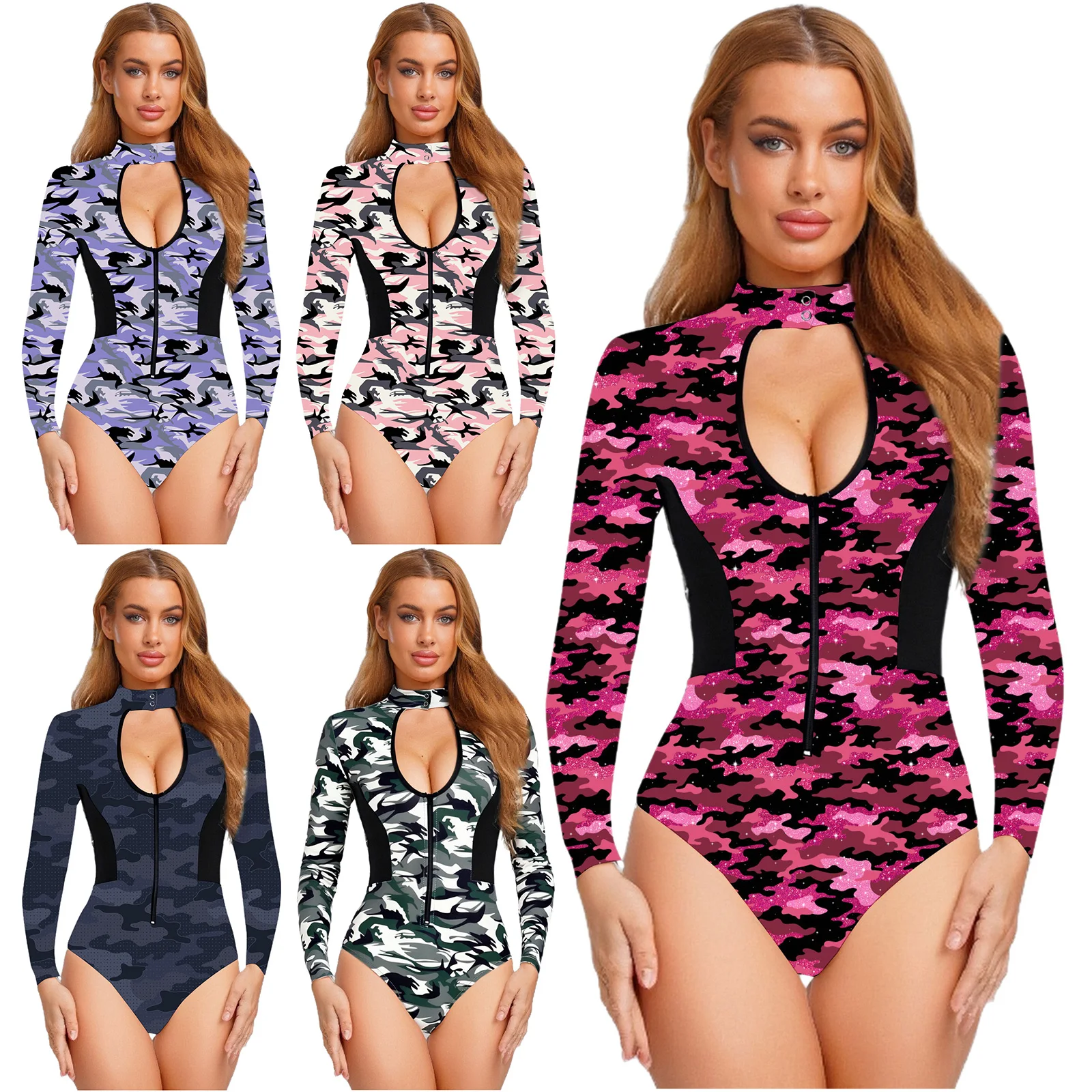 

Women Carnival Party Camouflage Slim Fit Bodysuits for Halloween Paratrooper Veteran Army Commando Cosplay Performance Bodysuits