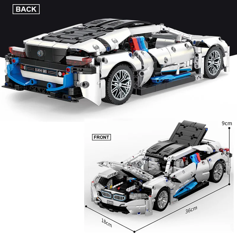 

1208PCS Technical White BWH Construction Sports Car Set MOC Building Bricks Racing Vehicle Assembling Toys Adults Boys Gifts