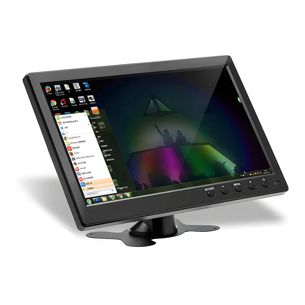 Monitor samochodowy Podofo 10.1'' LCD z głośnikiem/BNC/AVI/VGA/HDMI, mini telewizor i wyświetlacz komputerowy, 2-kanałowe wejście wideo, monitor bezpieczeństwa. — 2