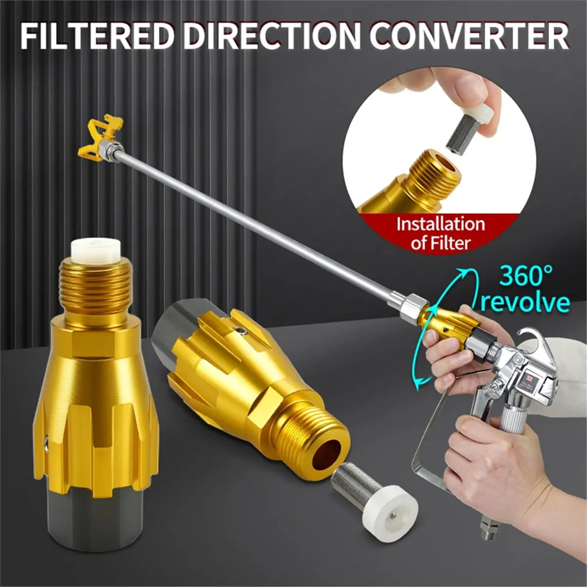 

【BRILLIANT 】Universal Adapter 360 Degree Fan Pivot Rotation with Filter Airless Paint Sprayer Swivel Extension Controller