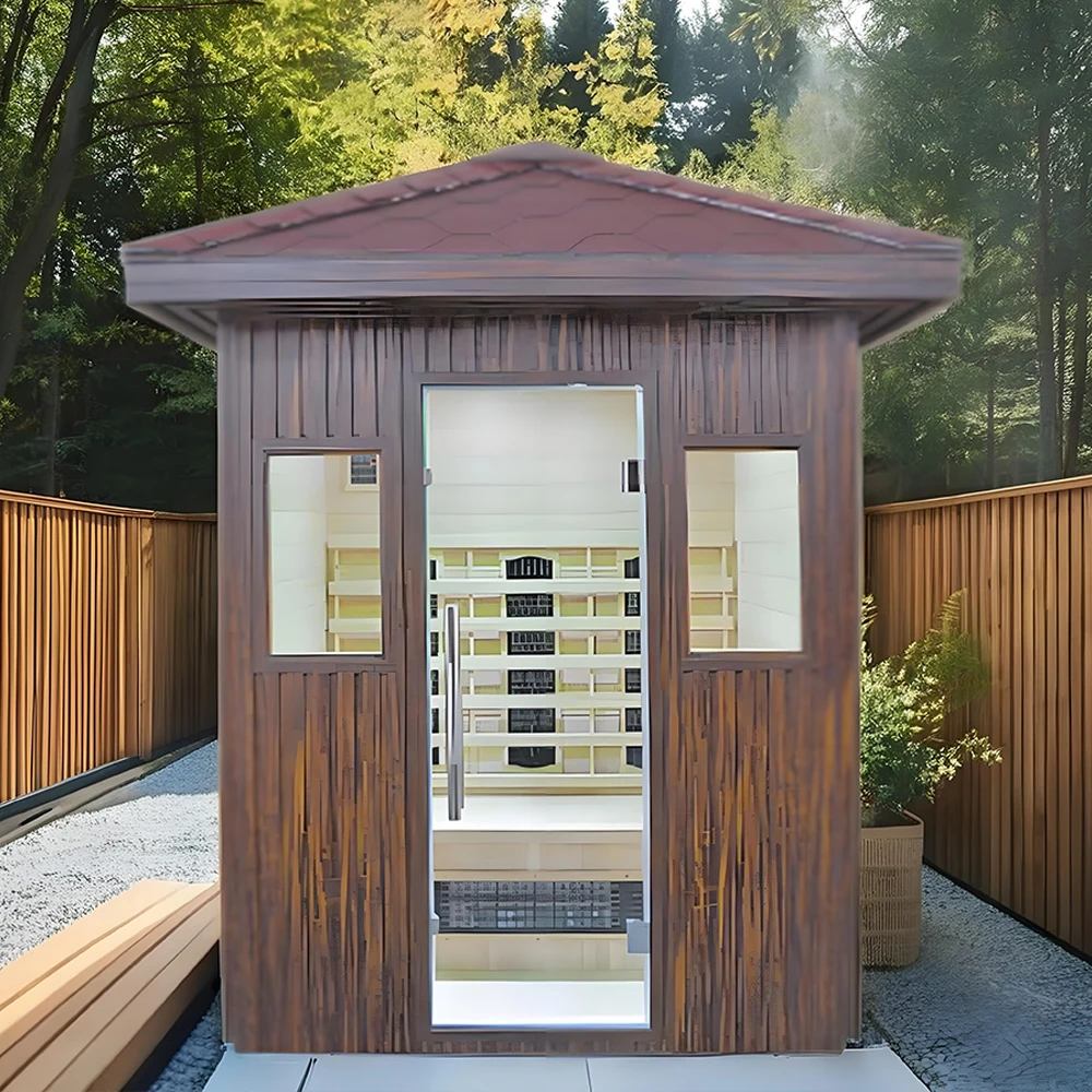 Indoor Wooden Sauna 1-2 Person Home Far Infrared Sauna Room with Stove for Backyard Mini Wooden Barrel Steam Sauna