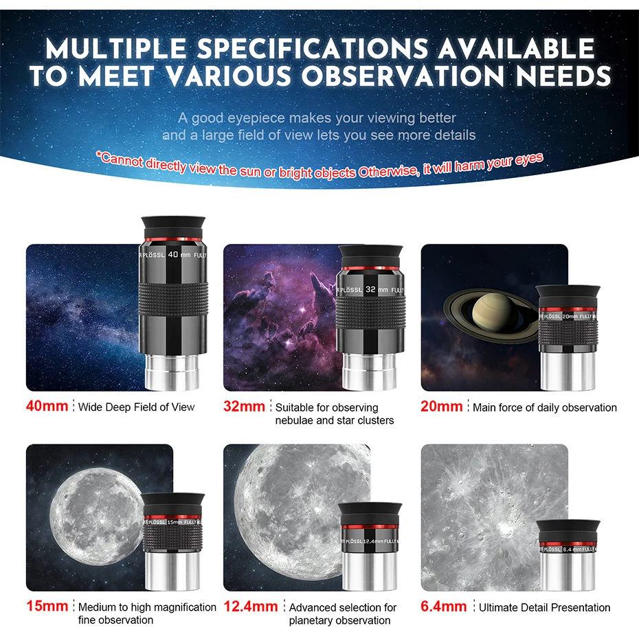 Datyson Fei Yao Serie 52 Grad PL 6,4/12,4/15/20/25/32/40mm Astronomisches Okular mit 6 Optionalen Spezifikationen – Detail 7