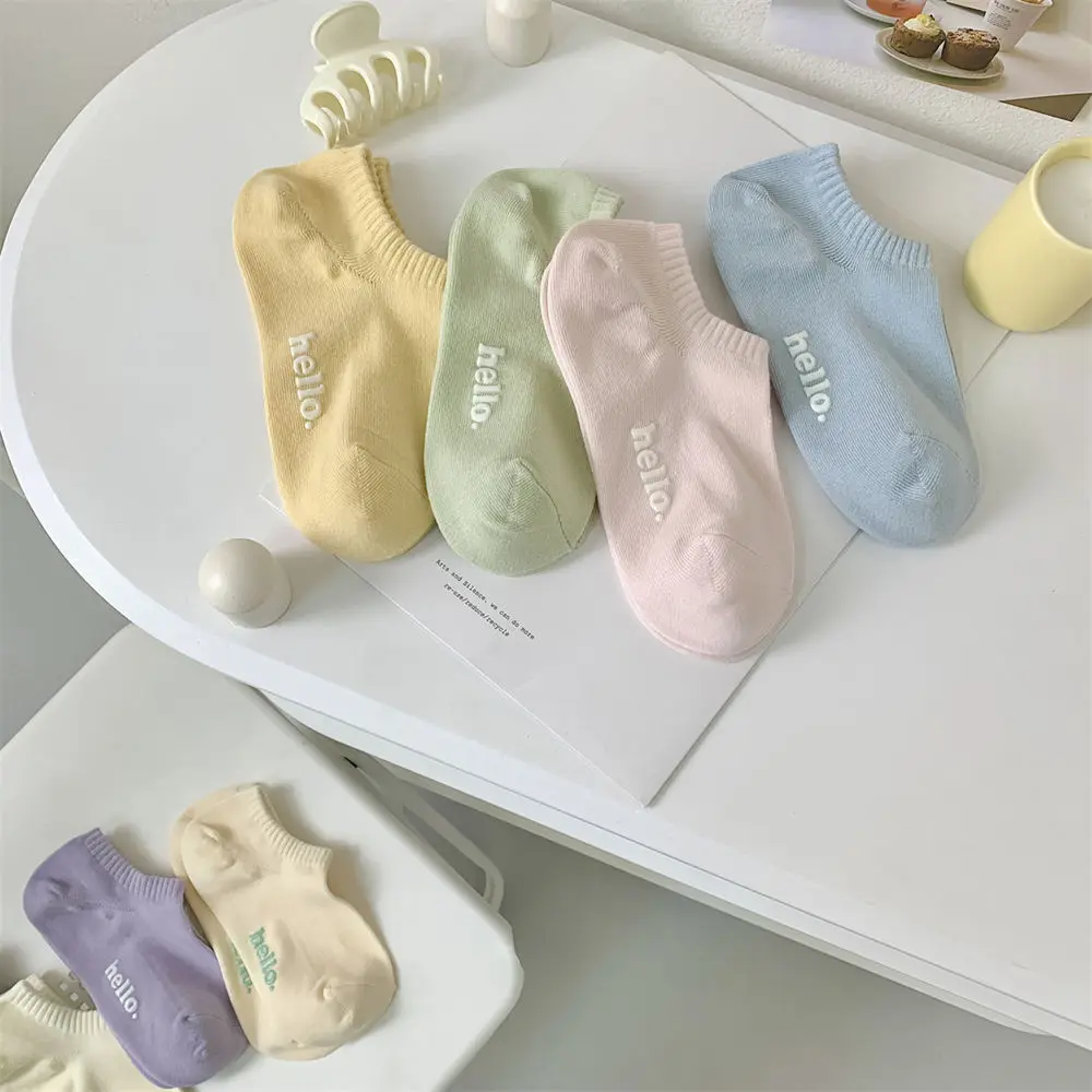 Chaussettes Courtes à Lettres pour Femme, en Coton, Absorbant la Sueur, Respirantes, Bateau, Haute Qualité, à la Mode, Été, 5/10 Paires