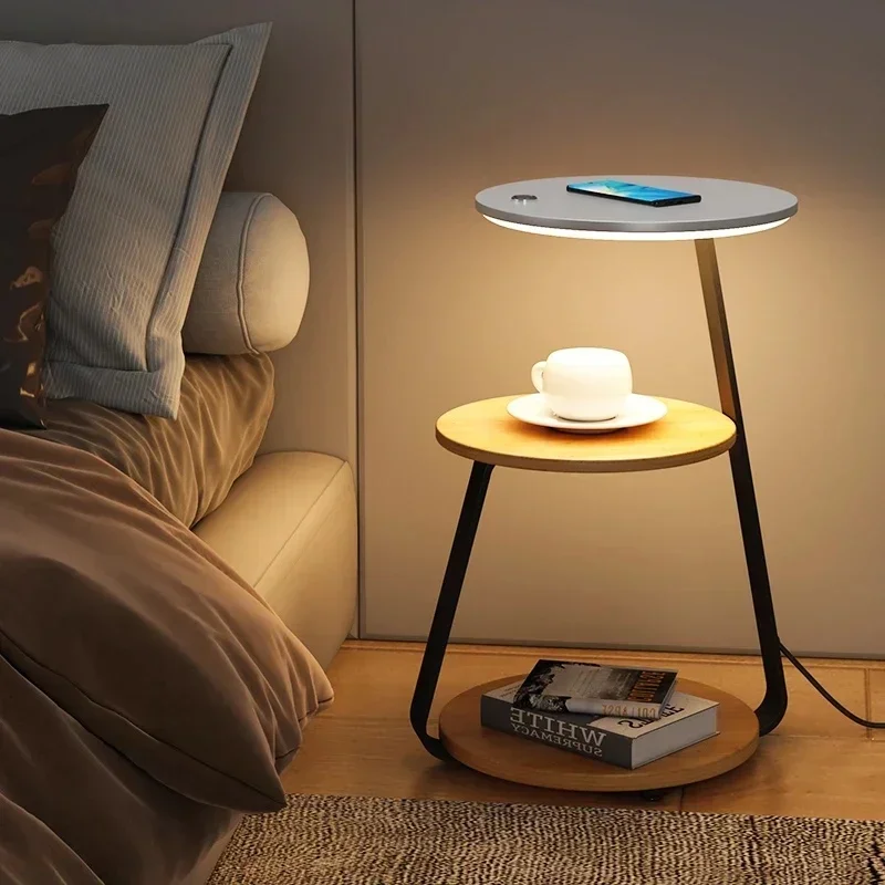 

Modern Round Smart Coffee Table Nightstand Sofa Tray Bedroom Console Home Furniture