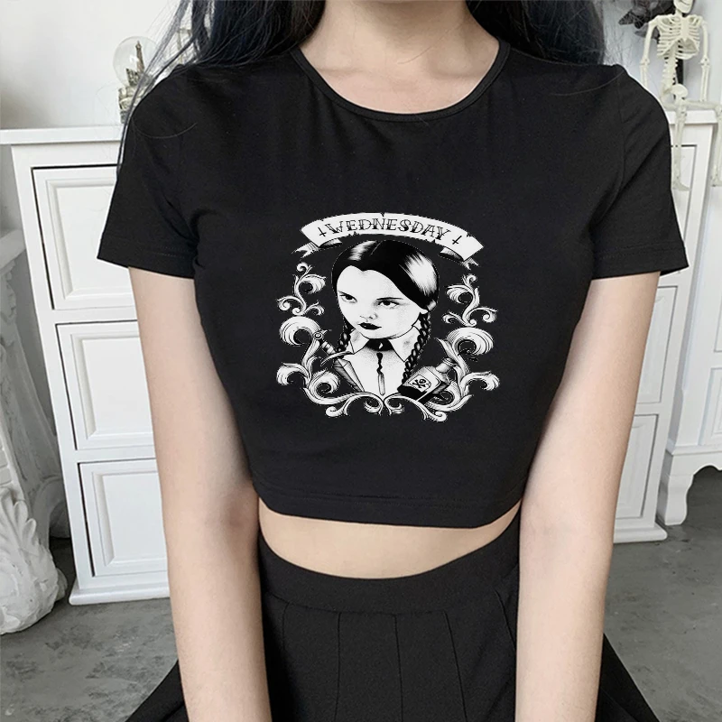 Y2k Mittwoch Addams Lustige T Hemd Frauen Kawaii Cartoon Punk Never Akademie T-shirt Gothic Harajuku Tops Anime T-shirt Weibliche