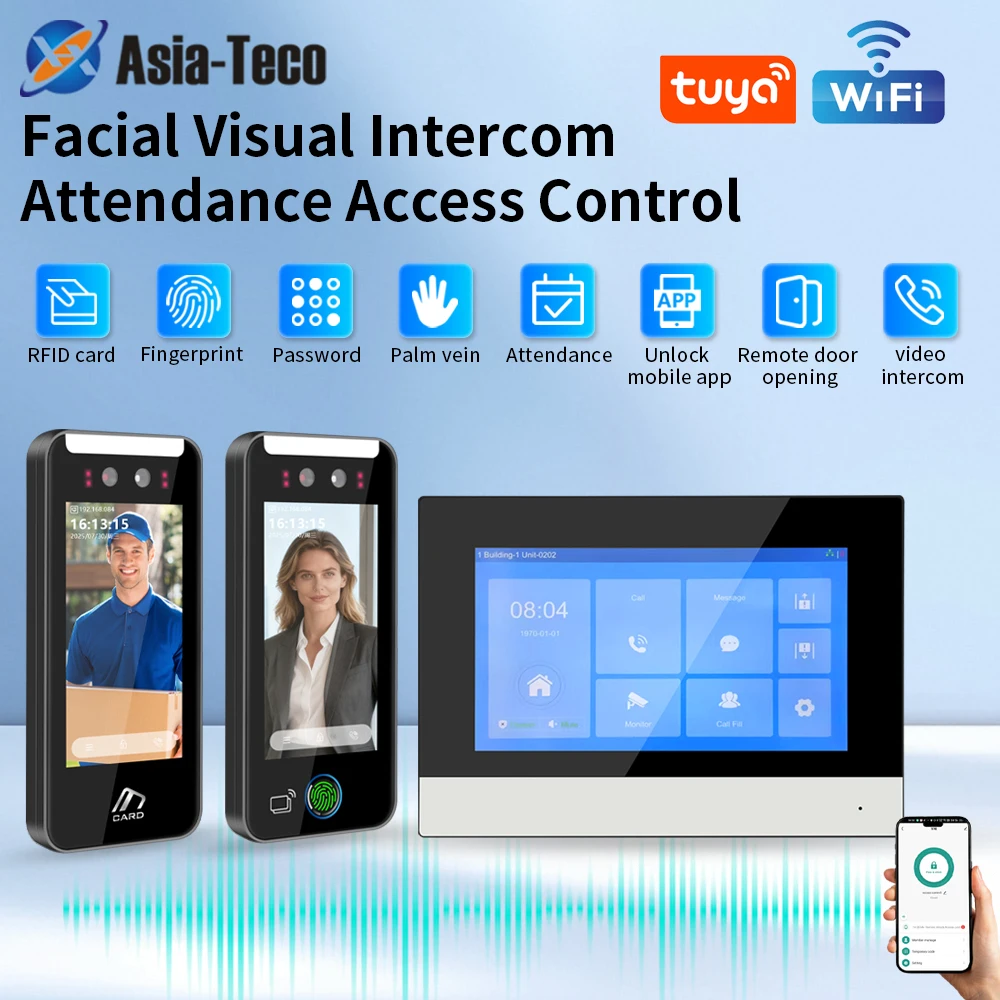 Tuya APP WiFi الوجه وكلمة المرور البيومترية نظام اتصال داخلي مرئي 7 بوصة تعمل باللمس HD كاميرا في الهواء الطلق مقاوم للماء ملف API مجاني #1