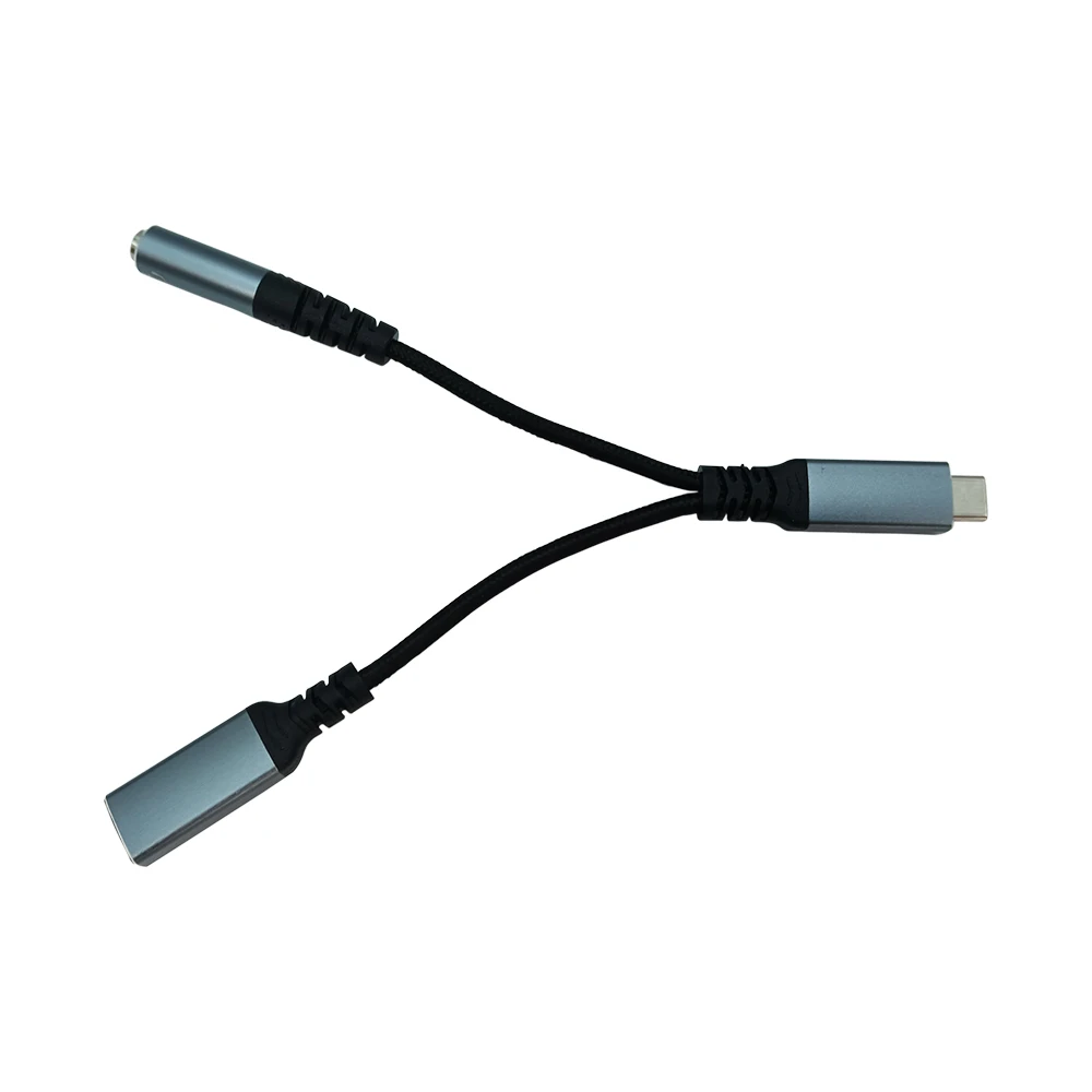 10PCS 2-in-1 USB-C Stecker Auf Aux + USB-C Buchse OTG Adapter Kabel Nylon Jacke audio Konverter Datenübertragung 3,5mm + C Adapter Kabine