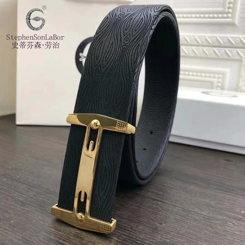 

2024 New Original Design Stainless Steel H Button Head Men's Genuine Leather Belt with High Grade Cowhide Versatile Decoration