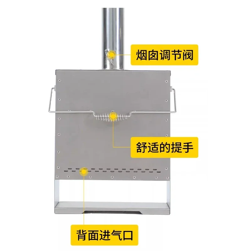 Outdoor stainless steel fireplace, wood fire stove, camping tent heating stove, burning stove, domestic fire heating fireplace