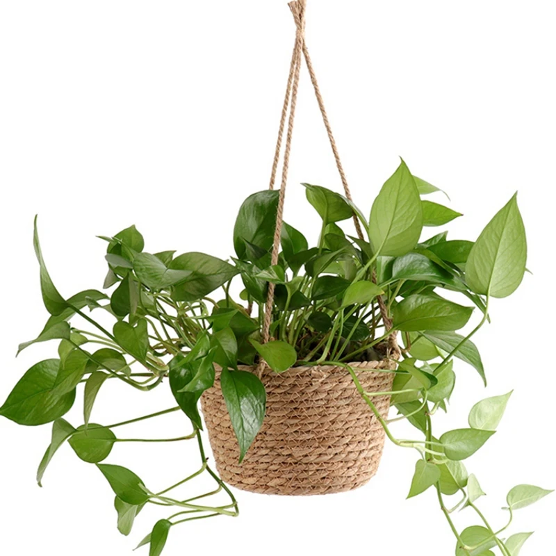 AFBC Garden Hanging Planter Macrame Plant Storage Basket Jute Rope Woven Indoor Outdoor Flower Pot Holder