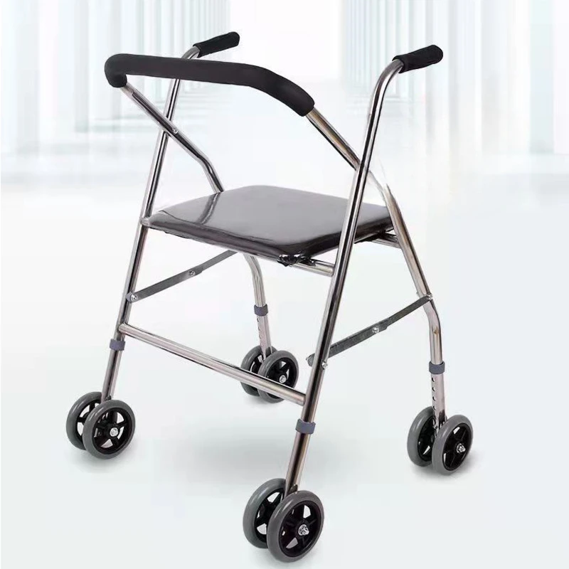 Elderly Push Walker Thick Cushion Seat Height Adjustable Sturdy Frame Comfortable Mobility Aid Durable Senior Walker