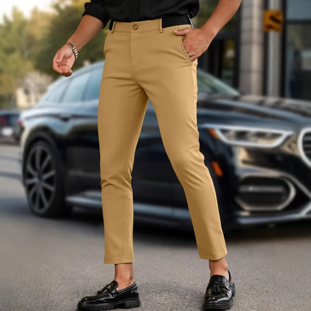 

Korean Fashion Man Clothing 2026 Formal Pant Business Casual Long Trousers Ice Silk Classic Business Fashion Stretch Suit Pants