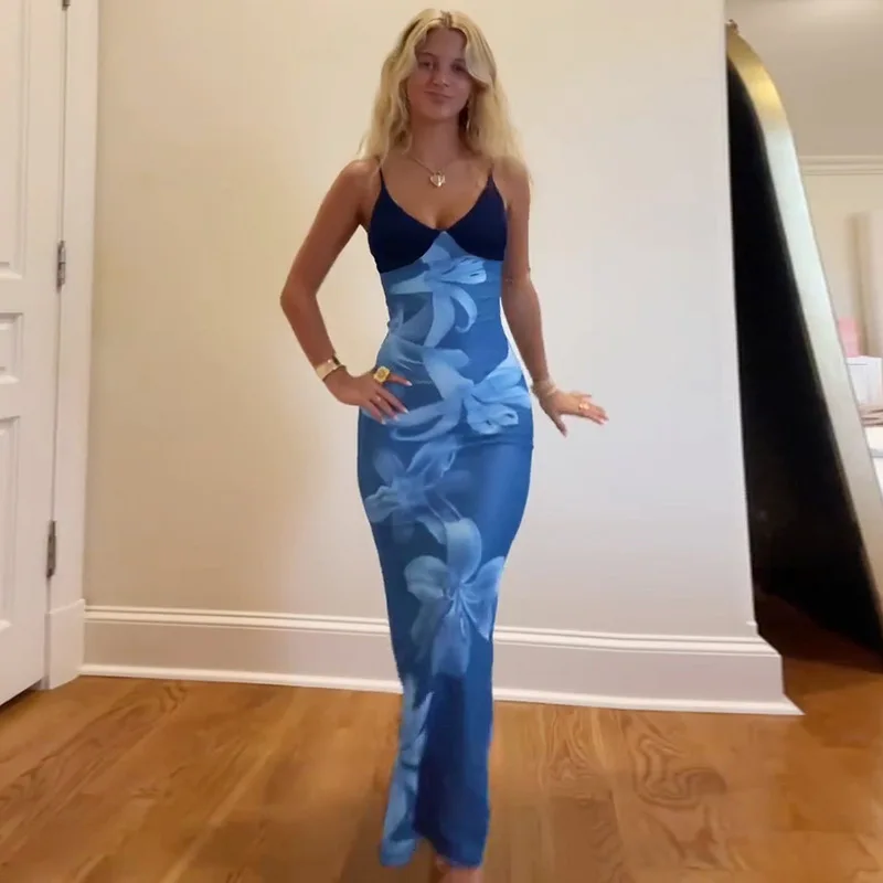 مثير V-Ne مطبوعة لي طويل حزام التخسيس الدكتور المرأة Faion عبر الحدود Ss القطن البوليستر محبوك منتصف الخصر ثوب