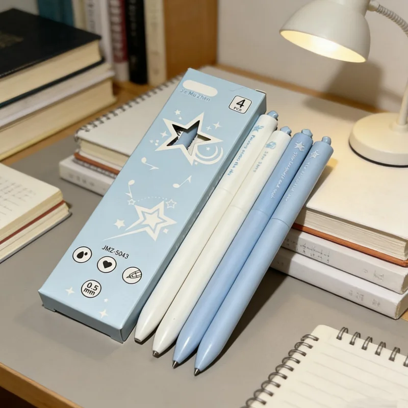 8-Pack Random Style Blue Star Meteor-Shaped Pens with Black Ink, Meteor Shower Rotating Pens, Ins-Style High Aesthetic Appeal, Cute and Girly, Student Exam Rotating Pens, Black Pens