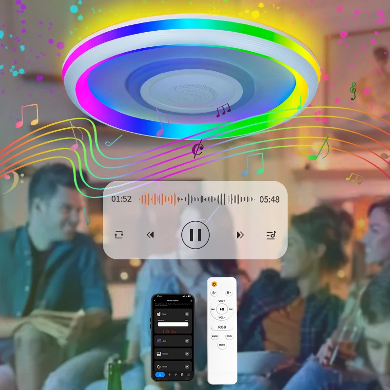 TUYA RGB ضوء السقف مع مكبر الصوت APP التحكم عن بعد ستبليس يعتم كبير الحجم الخلفية تصميم مصباح ذكي لغرفة المعيشة