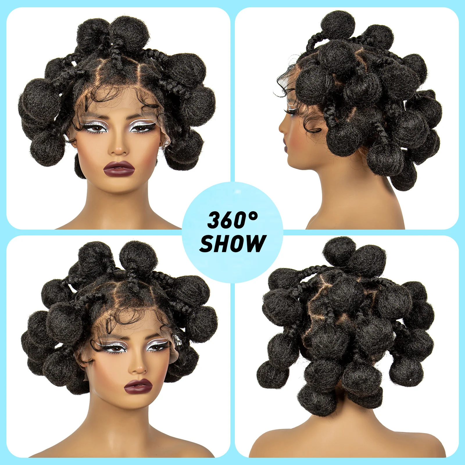 Pelucas trenzadas Bantu hechas a mano, peluca de encaje trenzado sin nudos de encaje completo sintético para mujeres negras, peluca de pelo trenzado corto con pelo de bebé