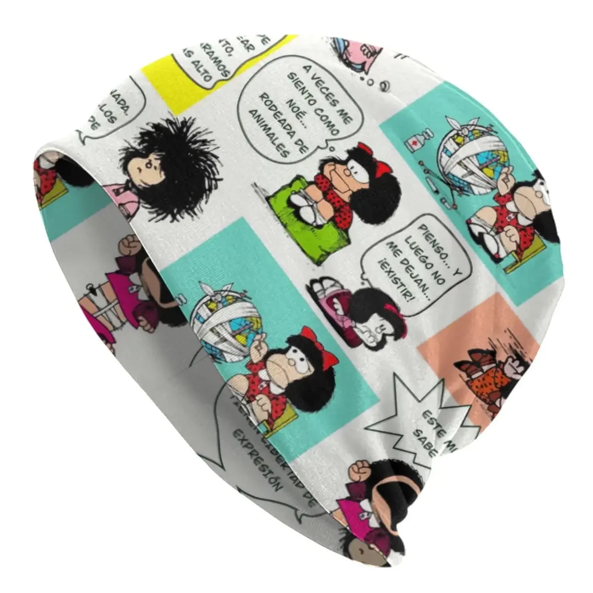 Manga Quino Mafalda Skullies Beanies Caps Men Women Unisex Trend Winter Warm Knitted Hat Adult Kawaii Cartoon Bonnet Hats