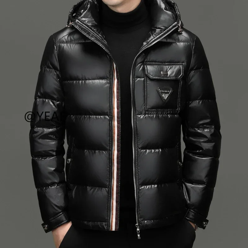 YEAE Bright Short Down Jacket Duck Down Padding Designer Clothes Men Casual Man Sack Male Cold Coat for Winter Men's Jacket