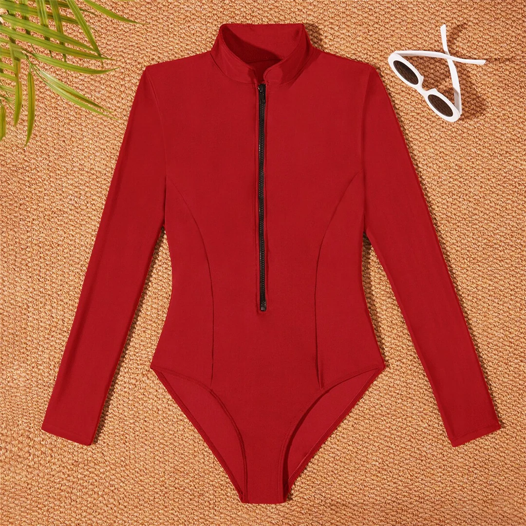 S - 2XL, 4 Farben, langärmelig, mit Reißverschluss, Surf-Rashguard, einteiliger Badeanzug, Damen-Badebekleidung, Badeanzug für Frauen, Badebekleidung, Schwimmanzug V6266 – Detail 19