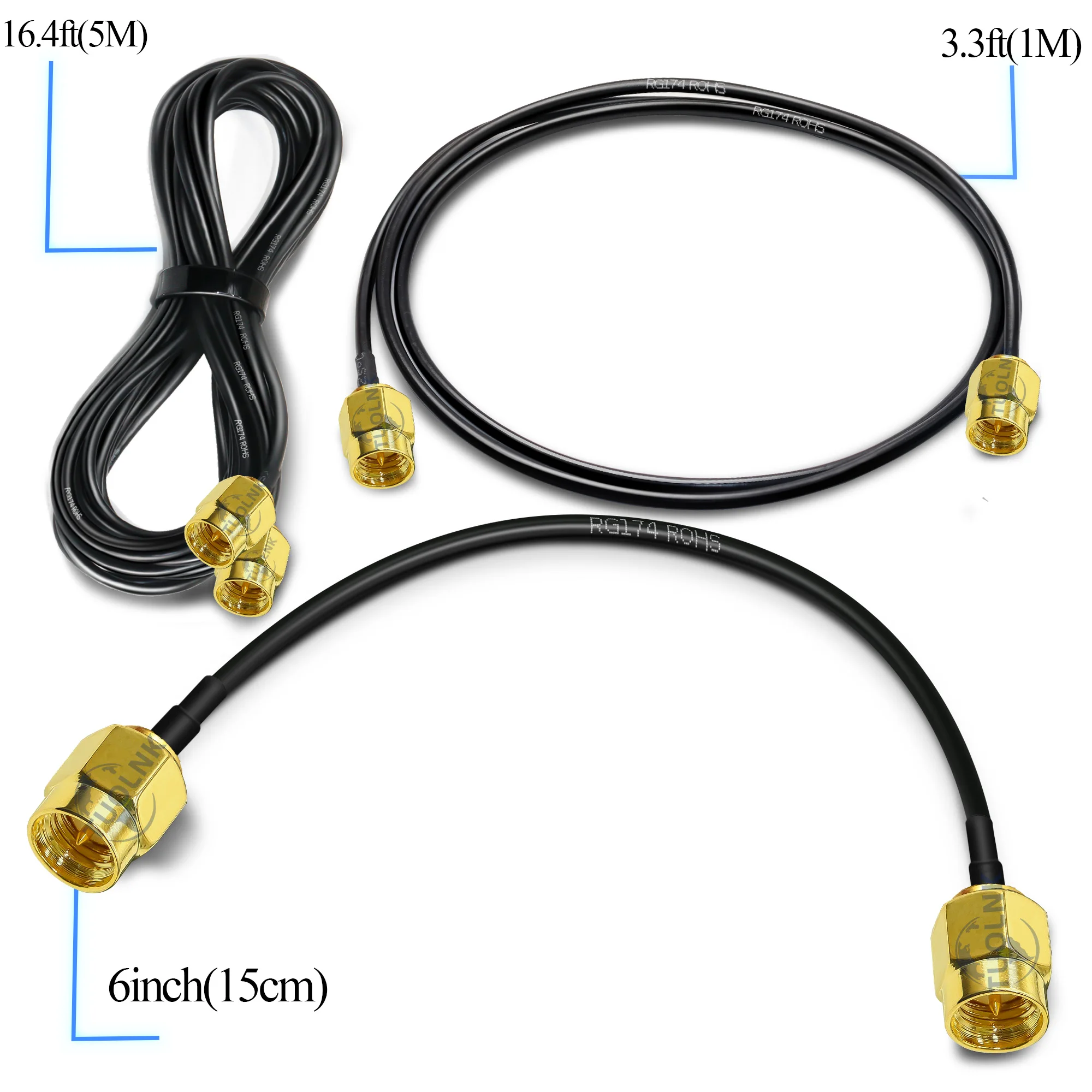 Cable Coaxial de extensión de antena para enrutador WiFi, conector SMA macho a RP-SMA hembra, RG174, tarjeta de red inalámbrica