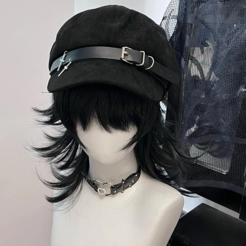 Girls Cute Beret Painter Hat French Black Beret for Girls Hat Subculture Street Photography Club Wear