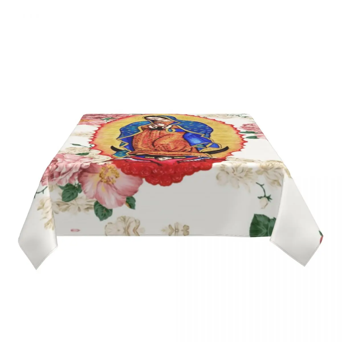 Virgin Of Guadalupe Tablecloth Rectangular Fitted Waterproof Mexico Catholic Virgin Mary Table Cloth Cover for Dining Room