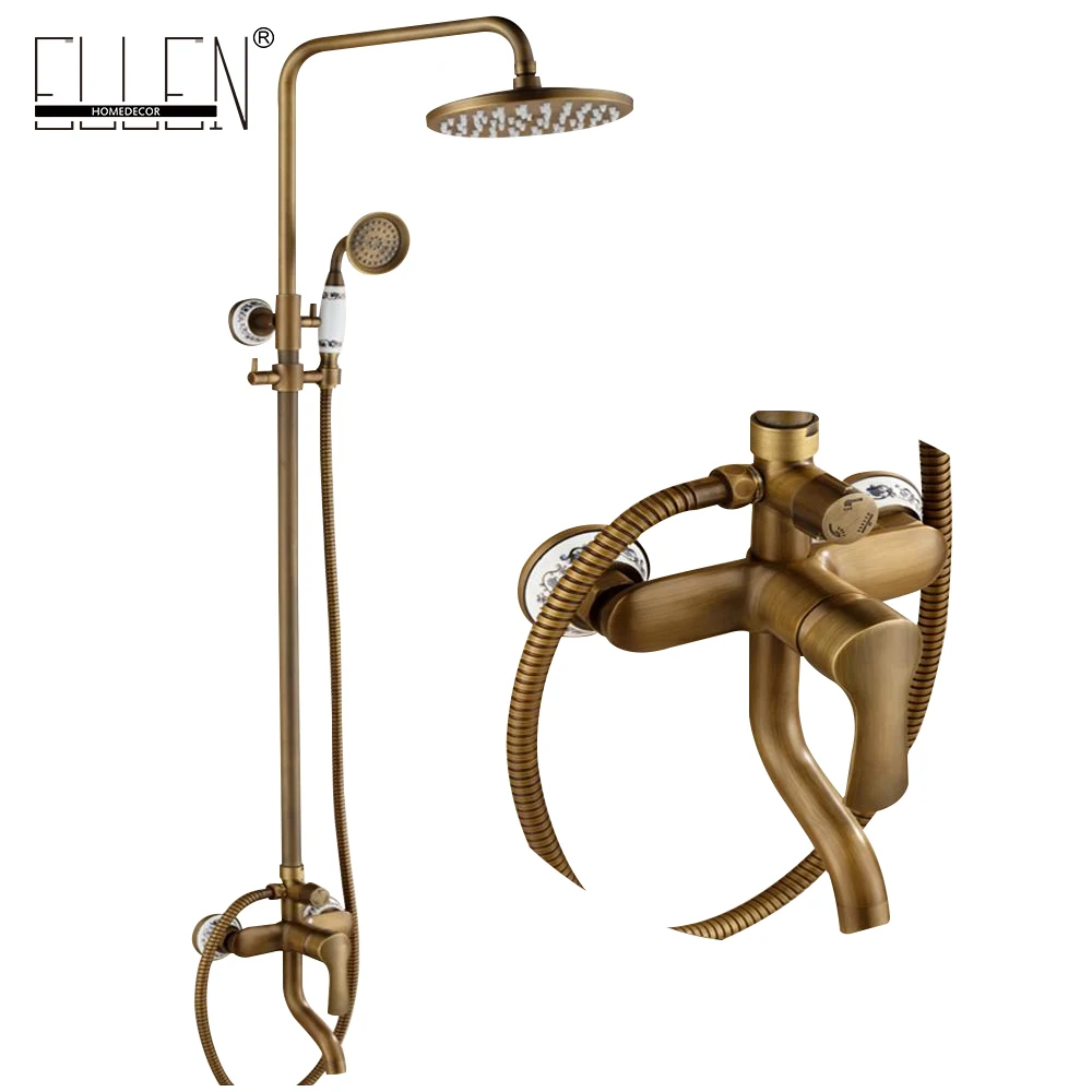 Vidric Bathroom Rain Shower Set Antique Bronze Wall Mounted Bath Shower Faucets with Hand Shower Wall Mounted EL0628