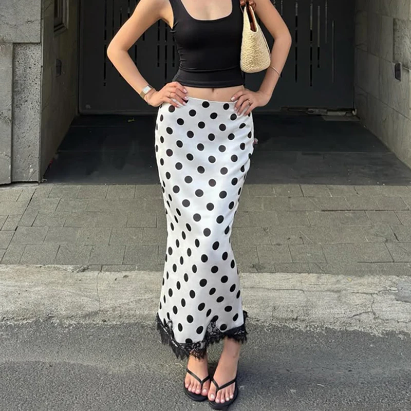Tornova Elegant Polka Dot Lace Skirts for Women Fashion High Waist Mid-length Slim Skirt 2026 Summer Lady Commute Party Clothes